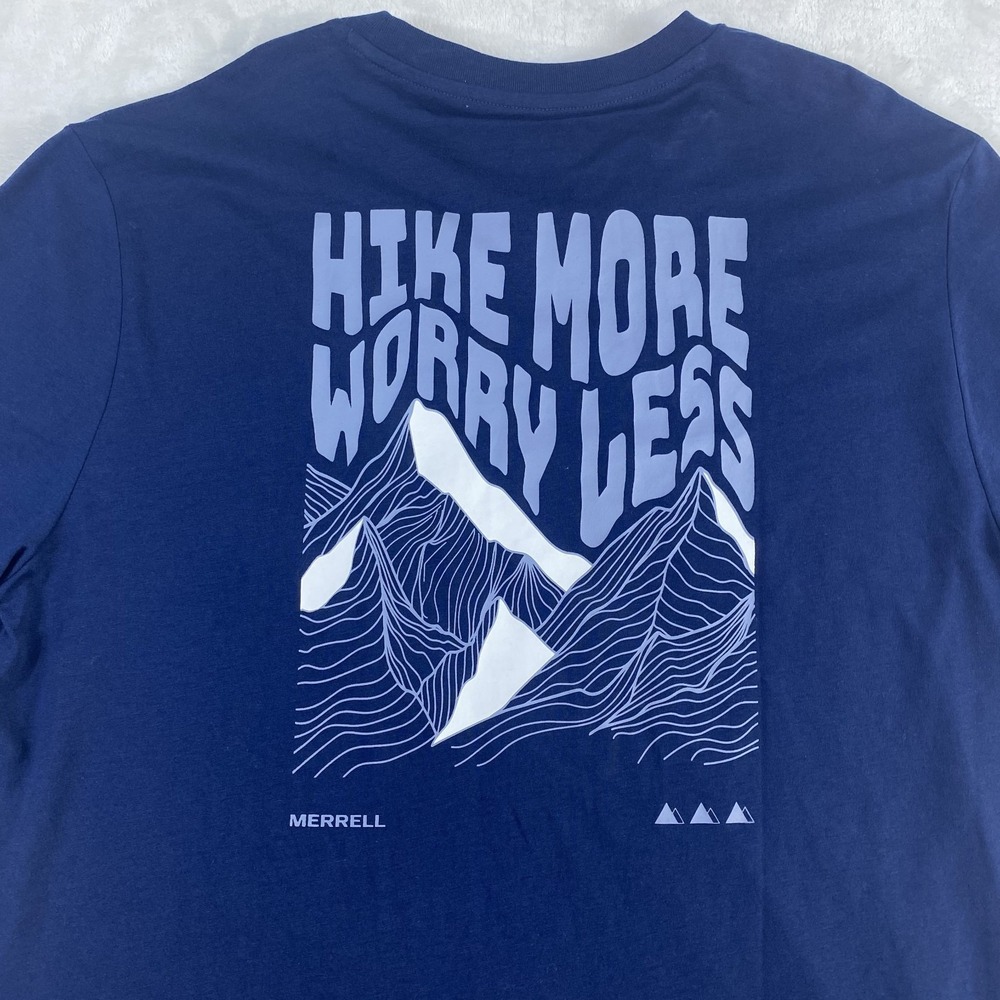 NWT Merrell Graphic Tee T-shirt Sz XL Blue Hike More Worry Less Short Sleeve